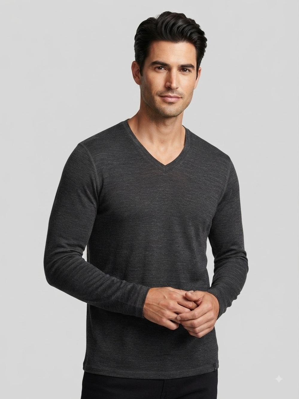 Woolly Clothing Men's Merino Wool Long Sleeve V Neck Shirt  Everyday Weight